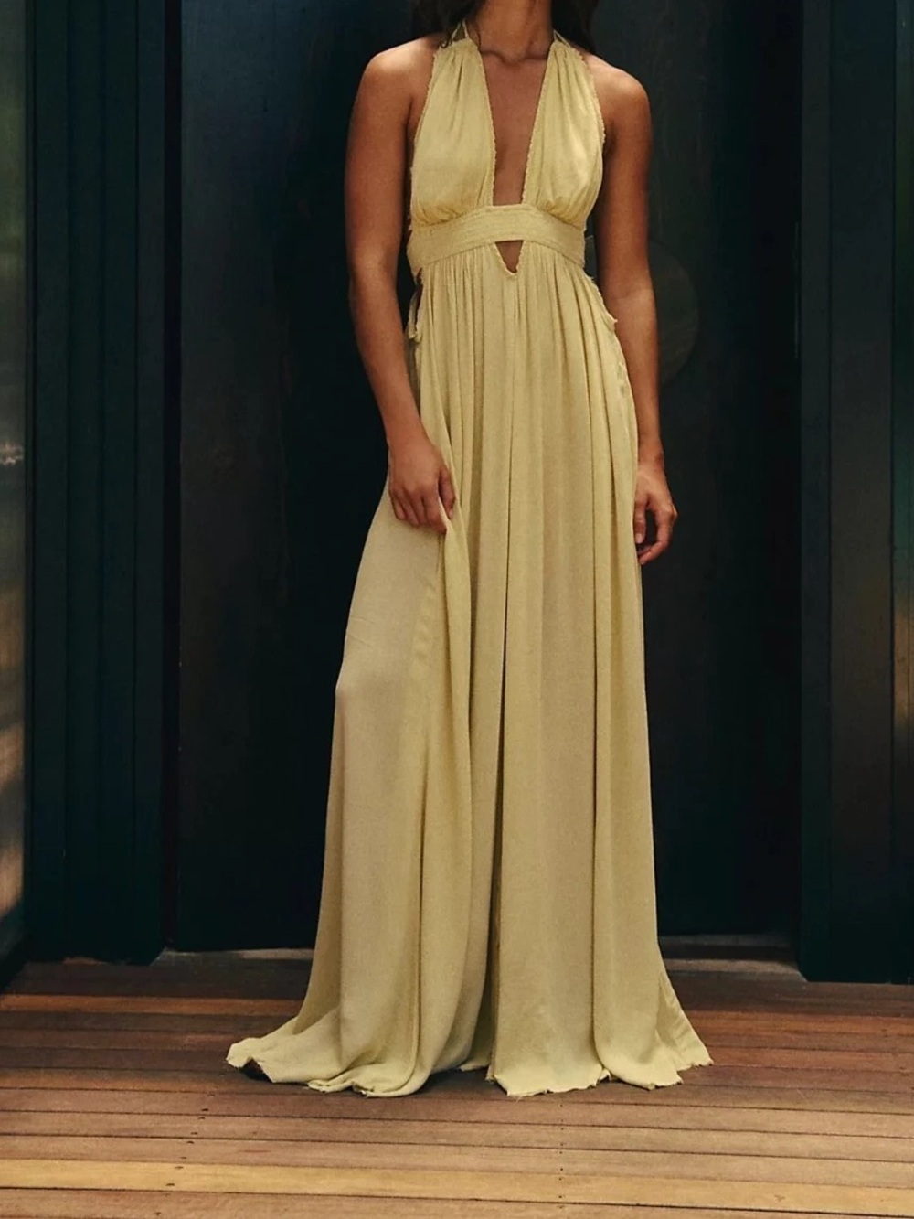 Free People Look into the Sun Yellow Halter Backless Maxi Dress